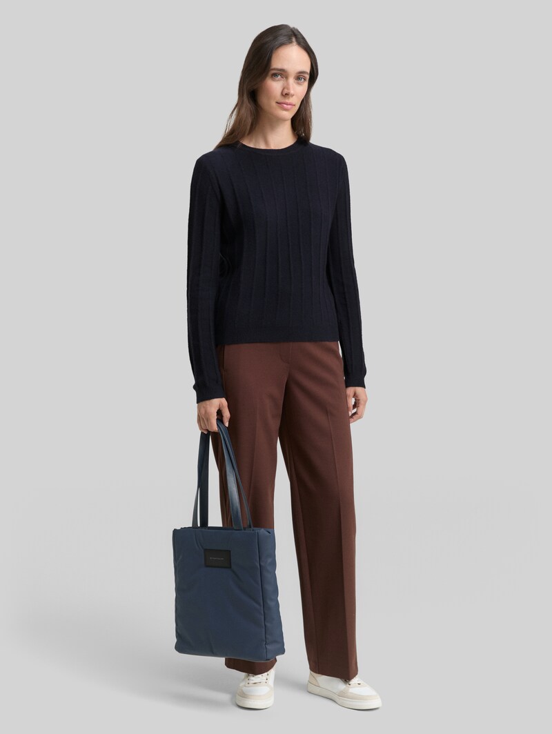 Tom Tailor Rib Strickpullover mit Wollanteil - Sky Captain Blue