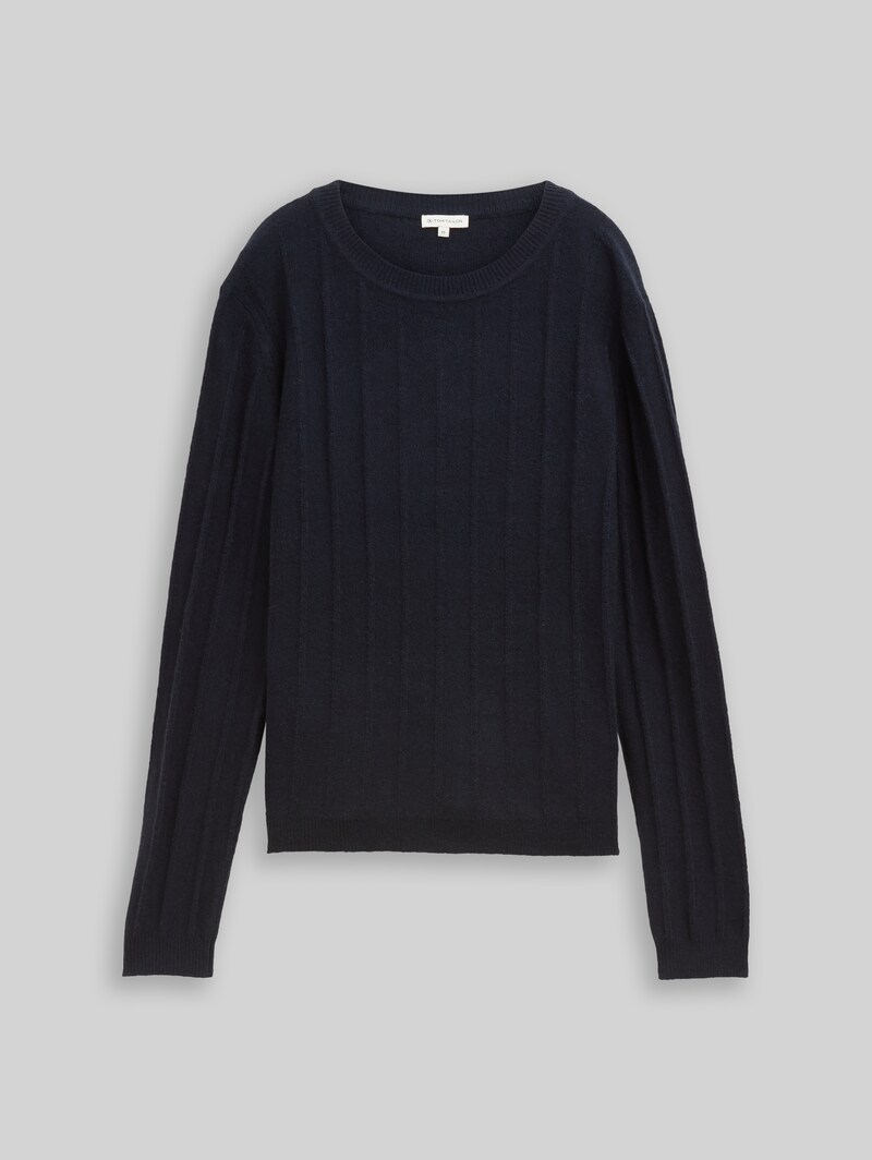 Tom Tailor Rib Strickpullover mit Wollanteil - Sky Captain Blue