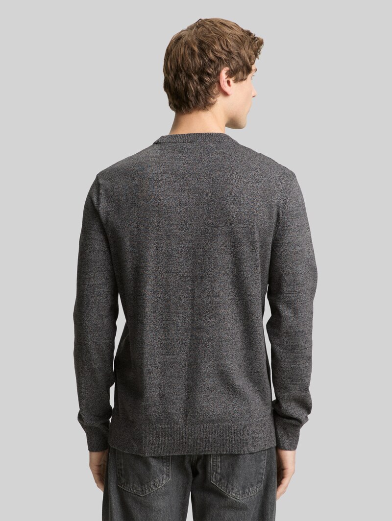 Tom Tailor Basic Strickpullover aus Baumwolle - Grey Tonal Mouline