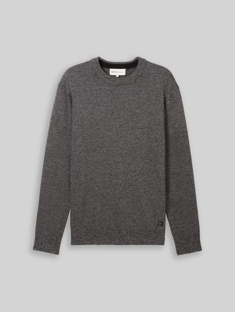 Tom Tailor Basic Strickpullover aus Baumwolle - Grey Tonal Mouline