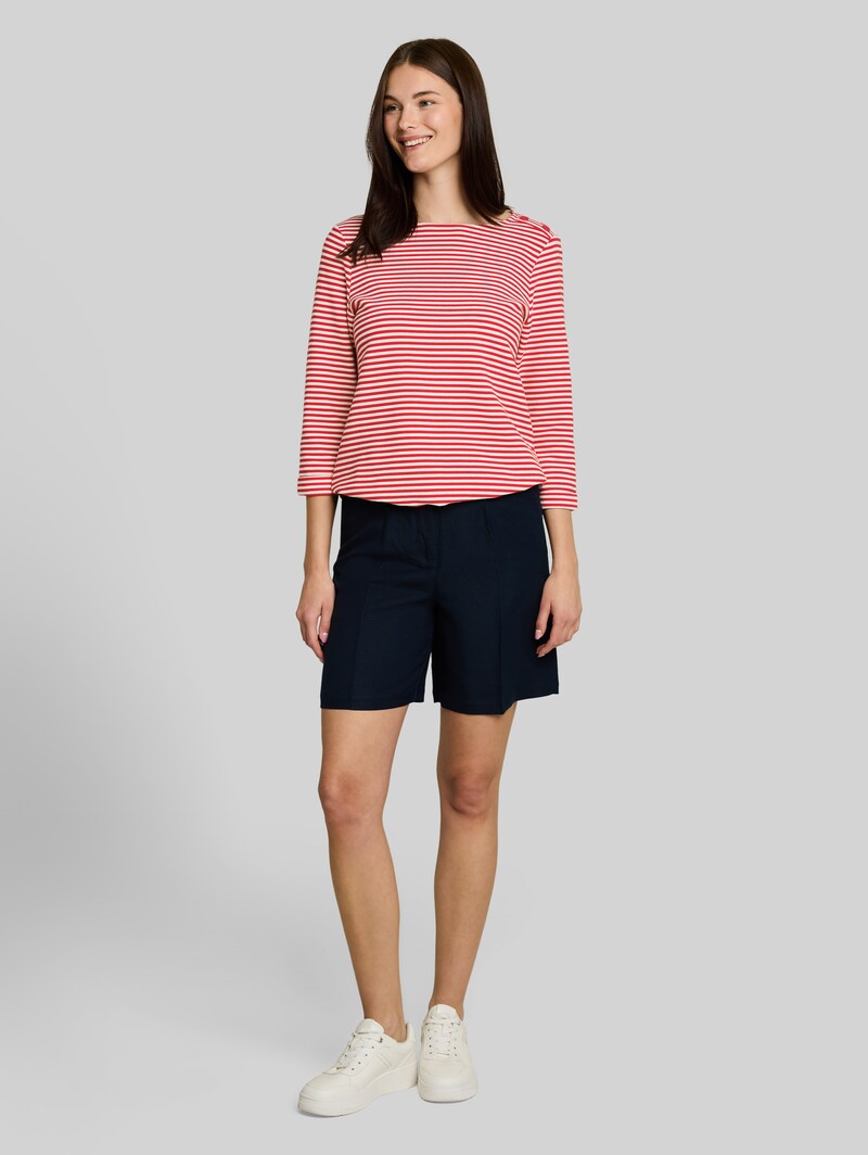 Tom Tailor Langarmshirt mit Knopf-Details - Red Offwhite Regular Stripe