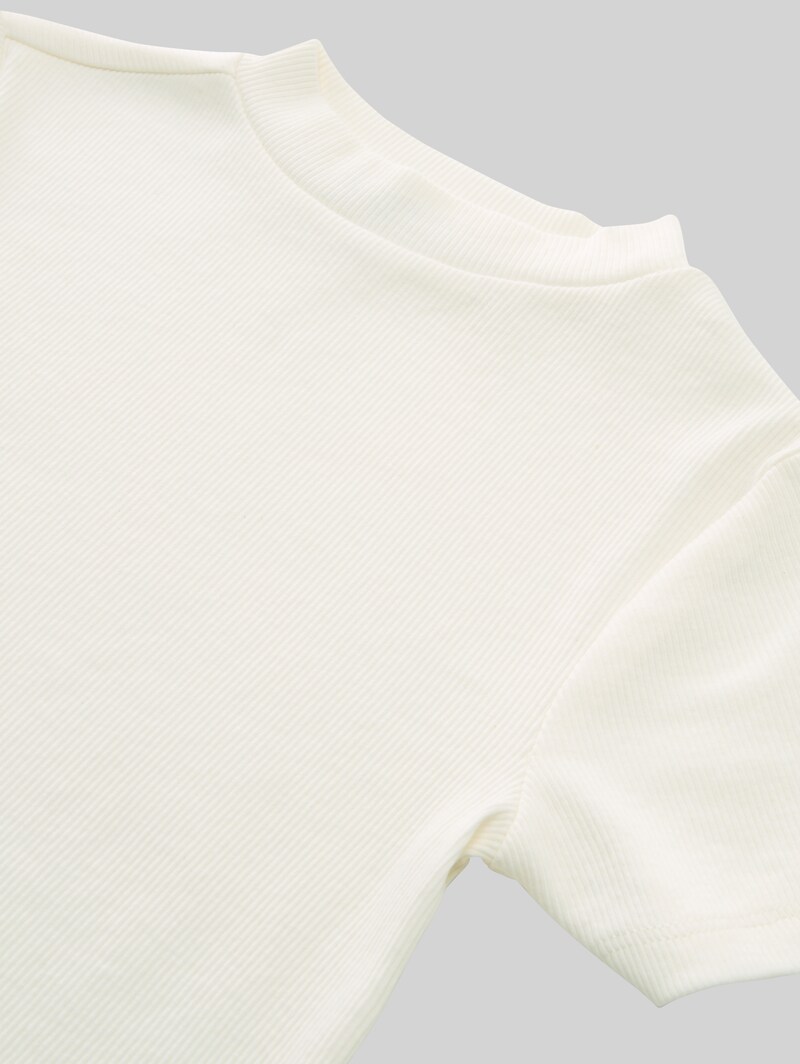 Tom Tailor Cropped T-Shirt mit Rippstruktur - Wool White