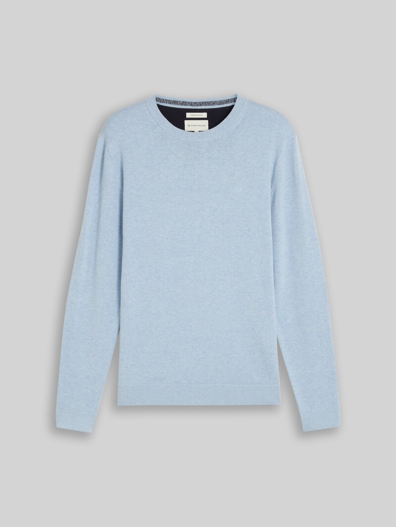 Tom Tailor Basic Strickpullover aus Baumwolle - Pale Blue Mélange