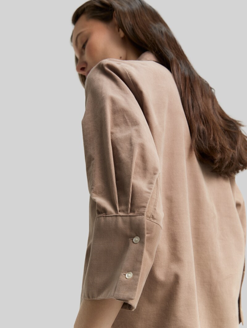 Tom Tailor Loose Fit Hemdbluse aus Cord - Soft Taupe Grey