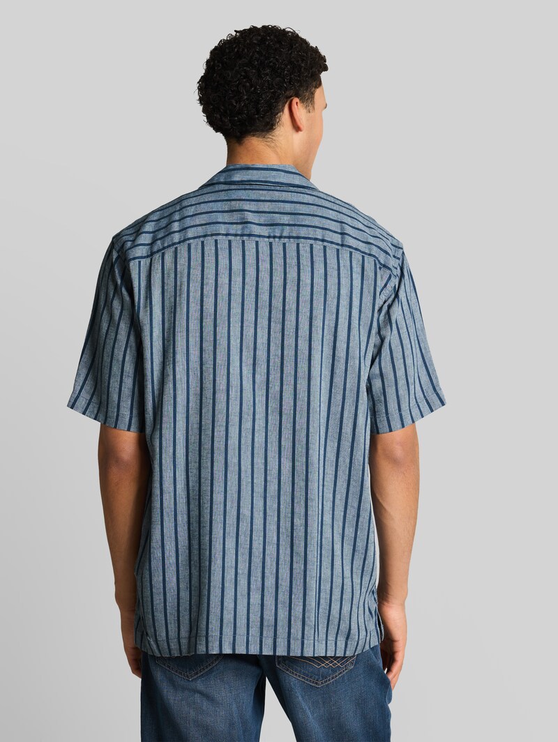 Tom Tailor Relaxed Fit Resort Hemd mit Leinenanteil - Nighttime Blue Stripe