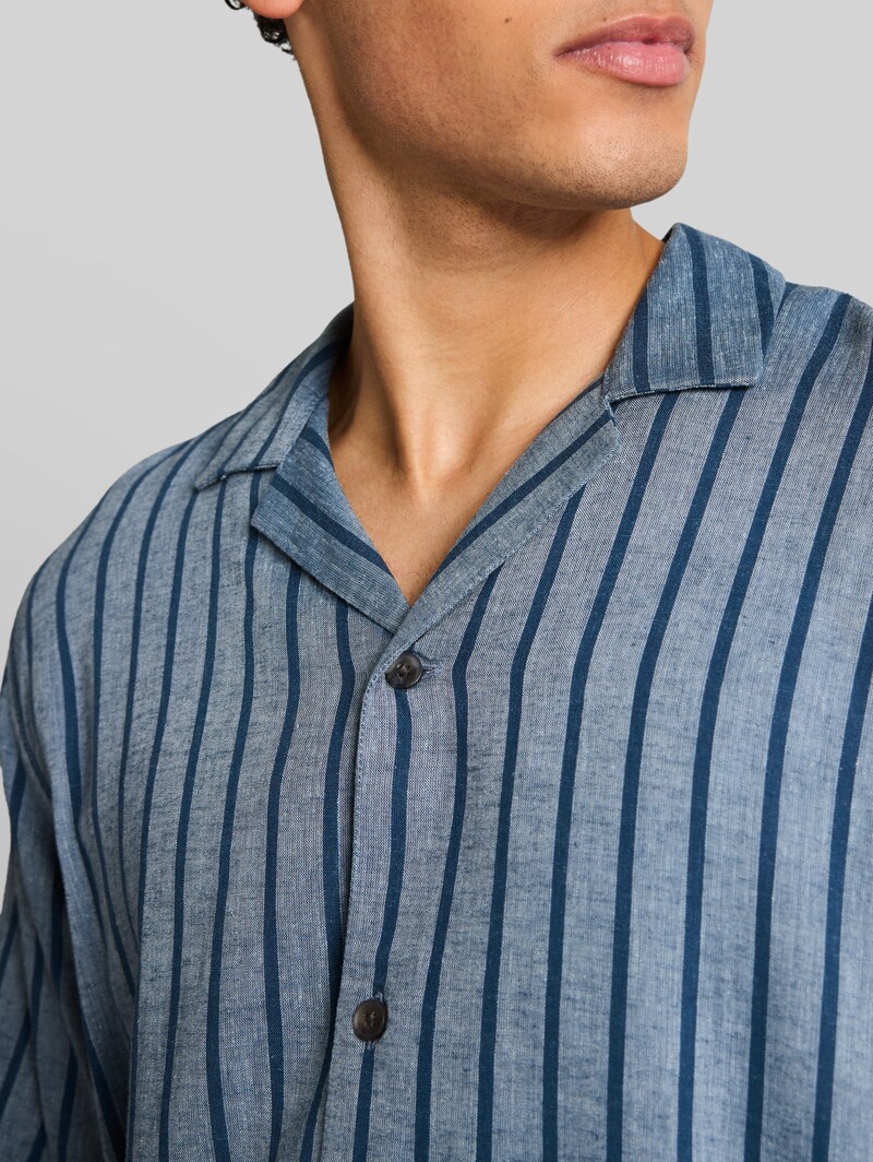 Tom Tailor Relaxed Fit Resort Hemd mit Leinenanteil - Nighttime Blue Stripe