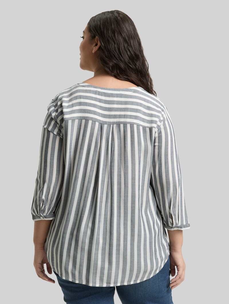 Tom Tailor Plus Size - Henleybluse mit Streifenmuster - Offwhite Navy Vertical Stripe