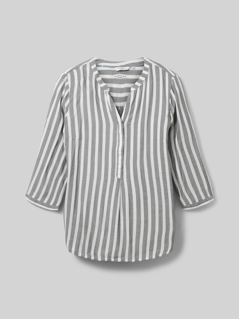 Tom Tailor Plus Size - Henleybluse mit Streifenmuster - Offwhite Navy Vertical Stripe