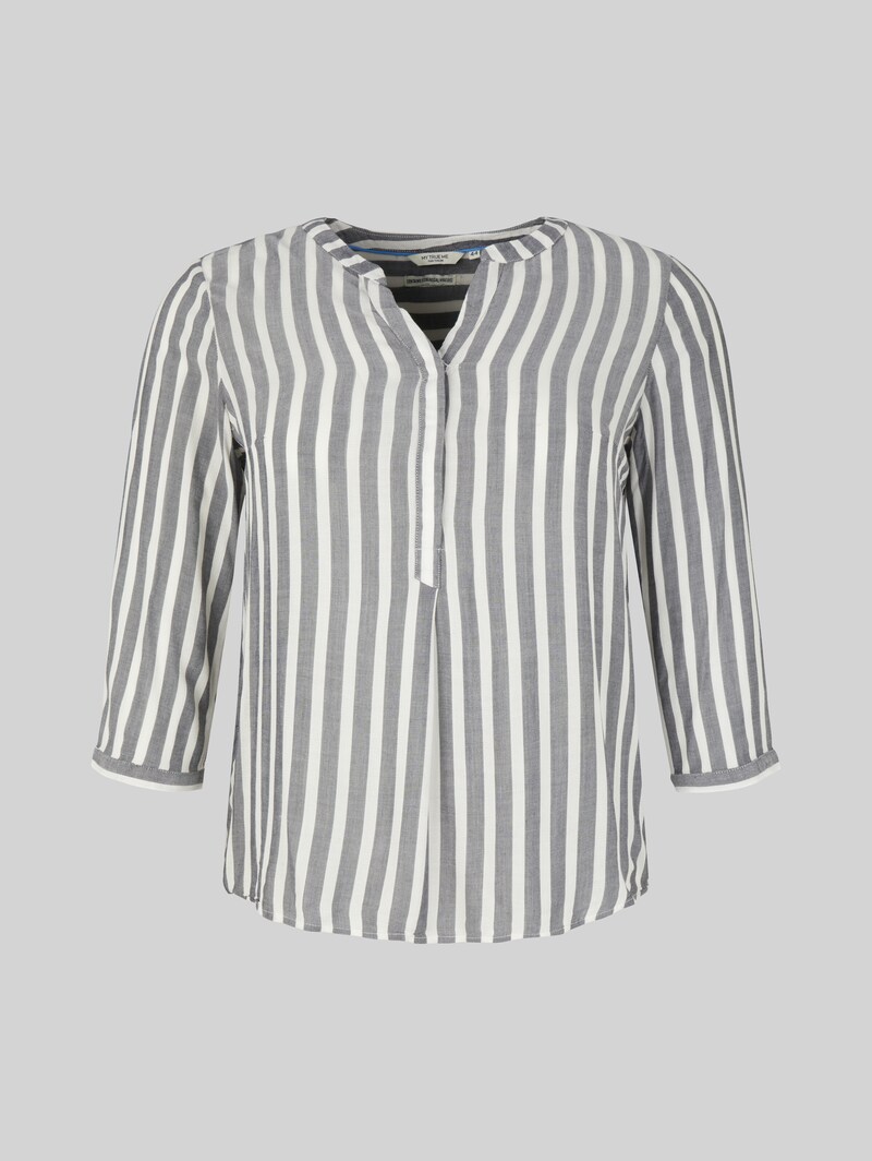 Tom Tailor Plus Size - Henleybluse mit Streifenmuster - Offwhite Navy Vertical Stripe