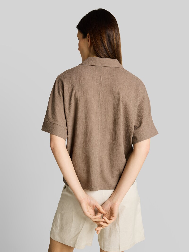 Tom Tailor Loose Fit T-Shirt mit Reverskragen - Taupe Grey