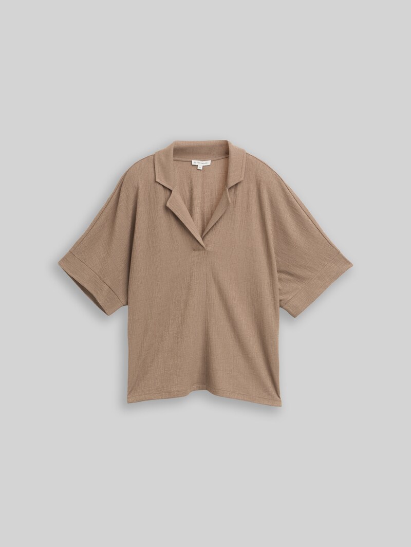 Tom Tailor Loose Fit T-Shirt mit Reverskragen - Taupe Grey
