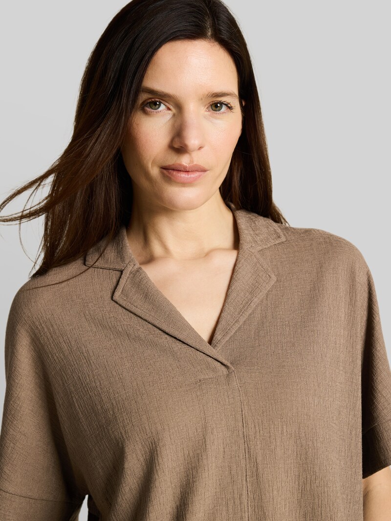 Tom Tailor Loose Fit T-Shirt mit Reverskragen - Taupe Grey
