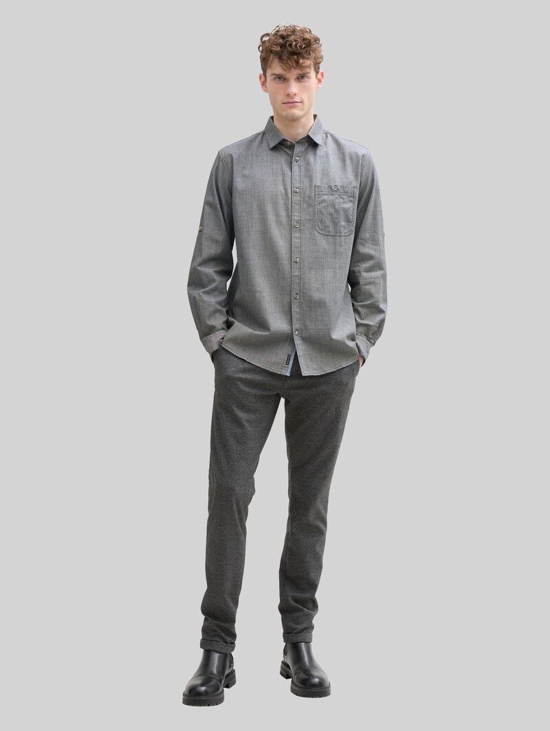 Tom Tailor Regular Fit Hemd mit verstellbarer Ärmellänge - Navy Sraight Structure