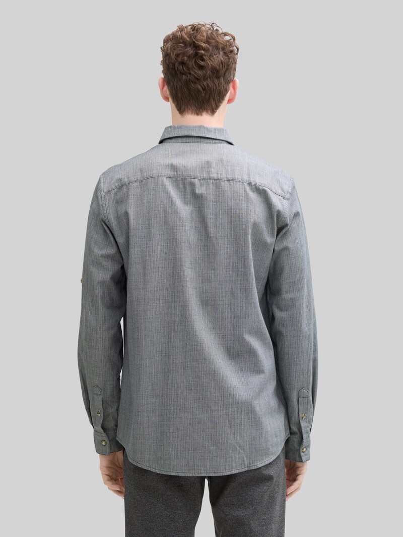 Tom Tailor Regular Fit Hemd mit verstellbarer Ärmellänge - Navy Sraight Structure