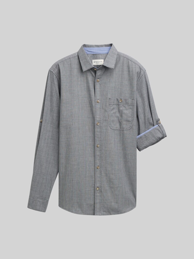 Tom Tailor Regular Fit Hemd mit verstellbarer Ärmellänge - Navy Sraight Structure