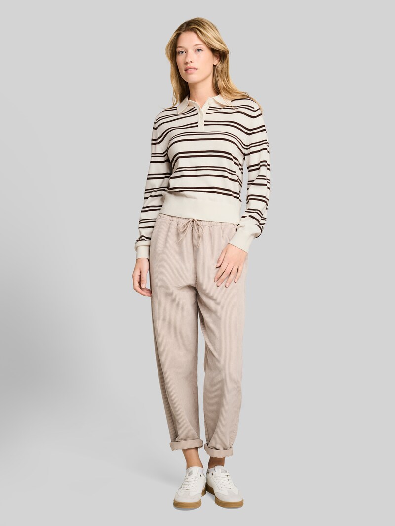 Tom Tailor Strickpullover mit Polokragen - Offwhite Brown Stripe