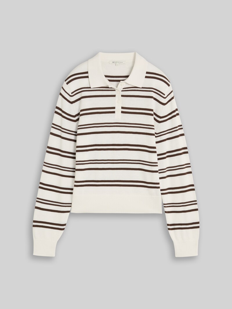 Tom Tailor Strickpullover mit Polokragen - Offwhite Brown Stripe