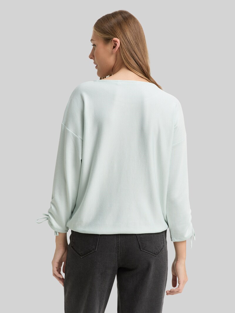 Tom Tailor Loose Fit Langarmshirt mit Raffärmeln - Small Mint White Stripe