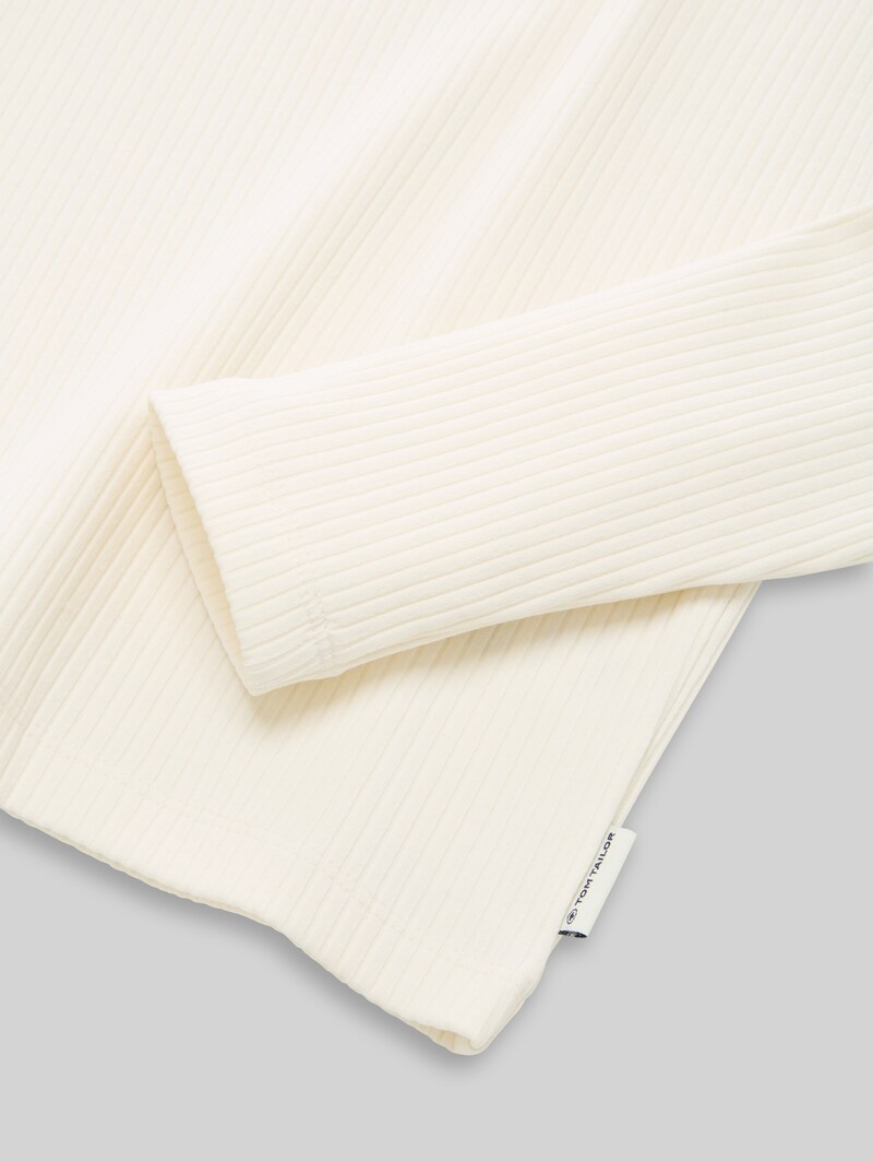 Tom Tailor Ripp Langarmshirt mit Stehkragen - Wool White