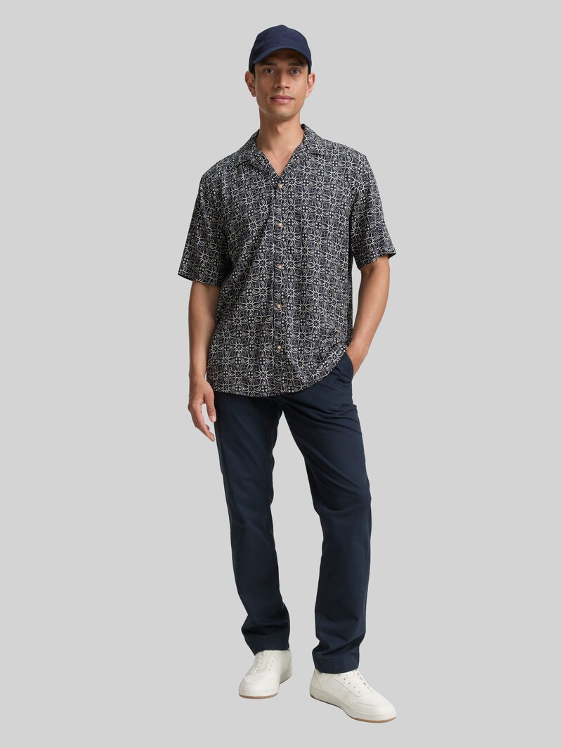 Tom Tailor Comfort Fit Kurzarmhemd im Hawaii-Look - Navy Mosaic Design