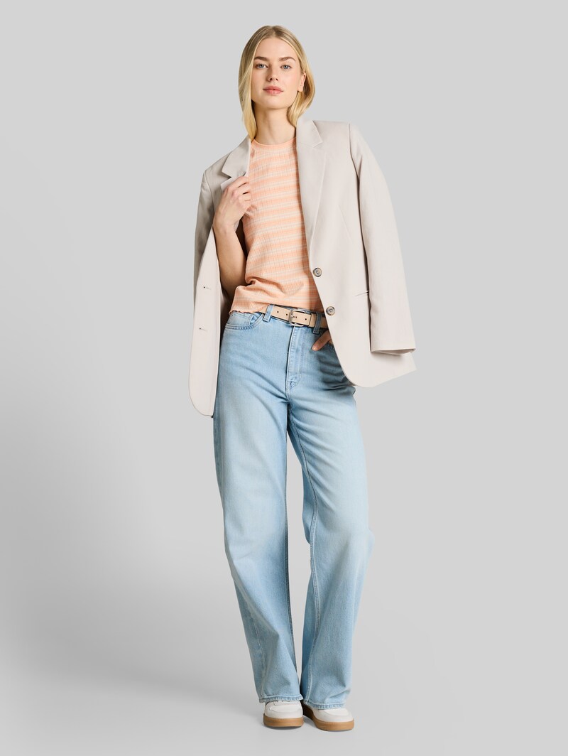 Tom Tailor Top mit Streifenmuster - Apricot White Gradient Stripe