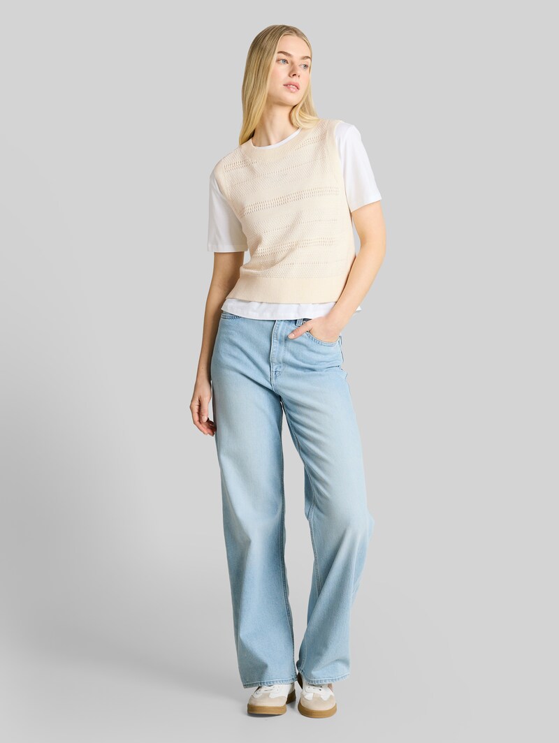 Tom Tailor Pullunder mit Lochmuster - Gardenia White