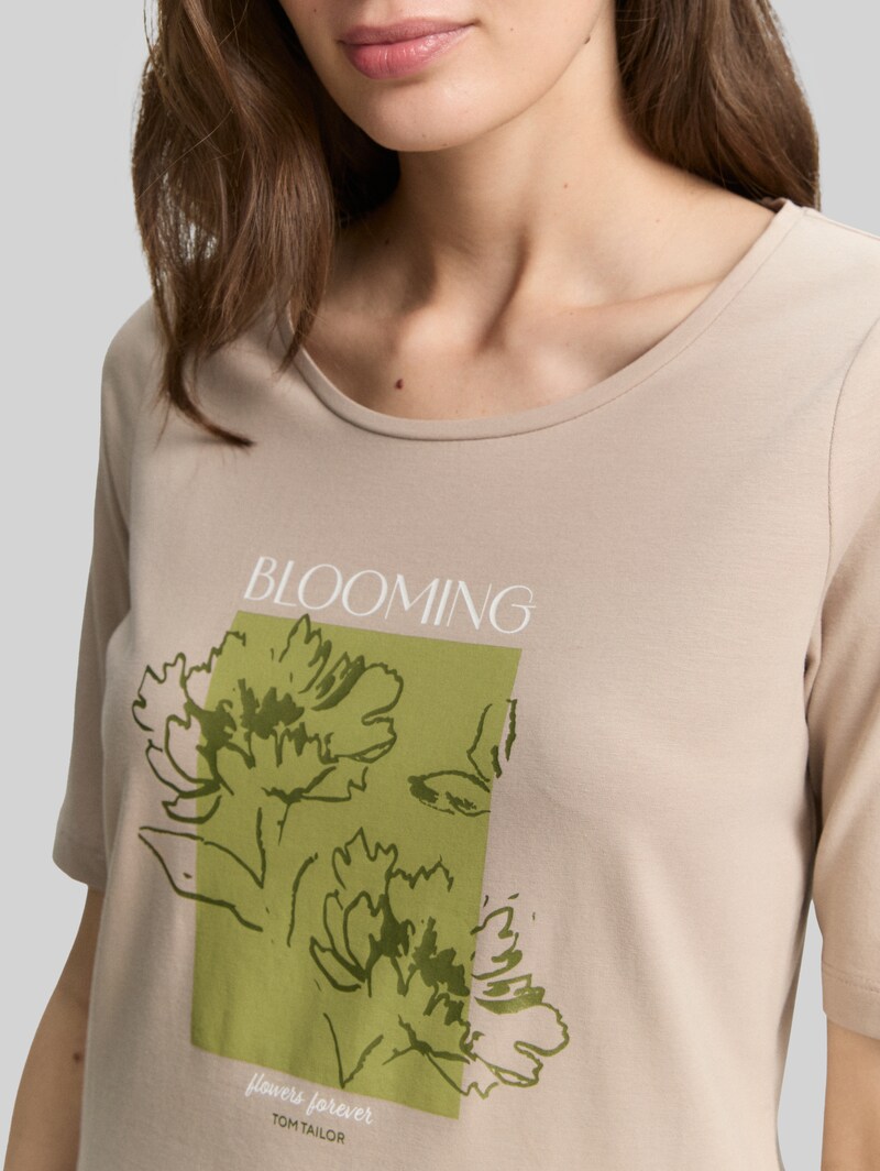 Tom Tailor T-Shirt mit Print - Soft Taupe Grey