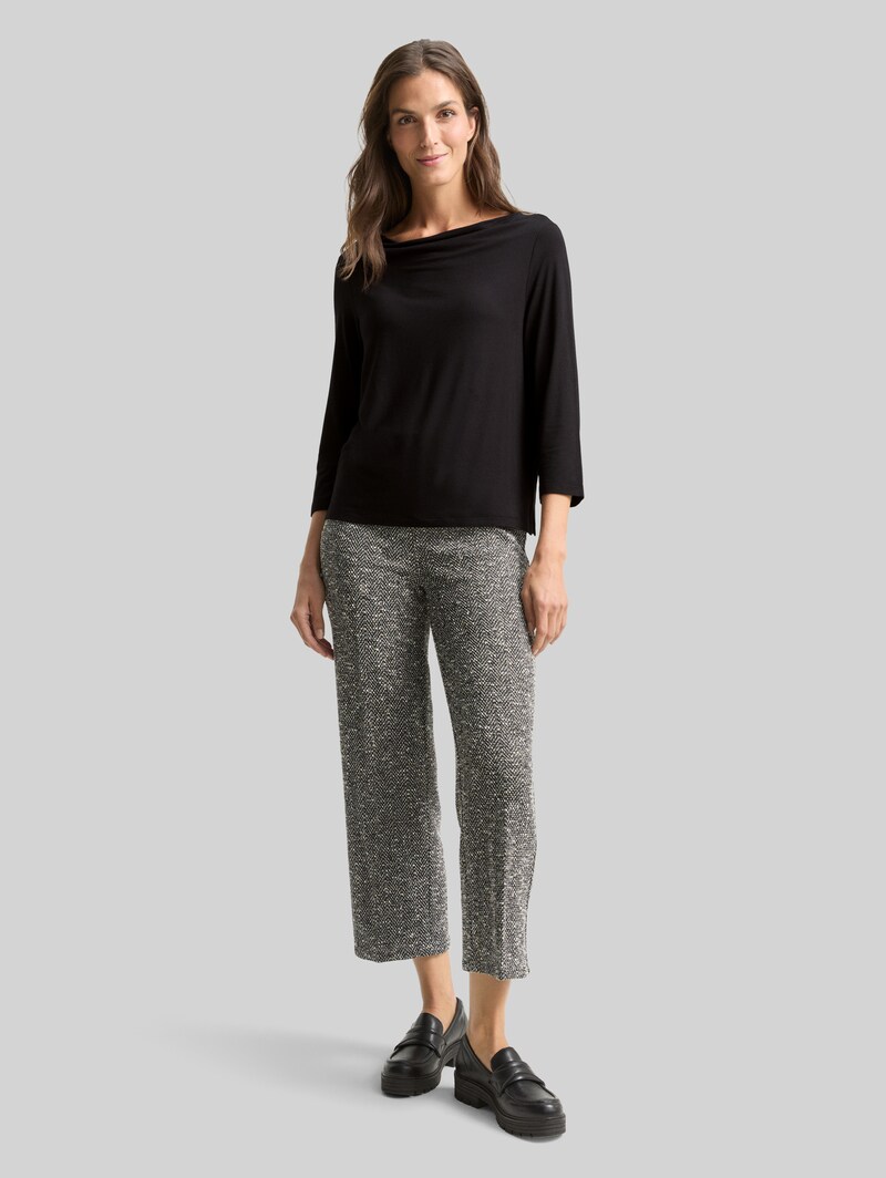 Tom Tailor Langarmshirt mit Wasserfallkragen - Deep Black