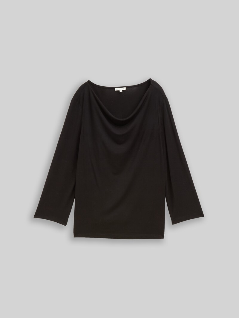 Tom Tailor Langarmshirt mit Wasserfallkragen - Deep Black