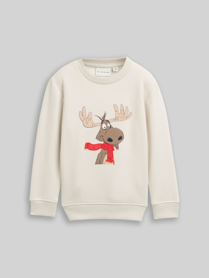 Tom Tailor Basic Sweatshirt mit Print - Greyish White