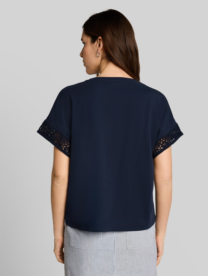Tom Tailor Loose Fit T-Shirt mit Crochet-Ärmeln - Sky Captain Blue