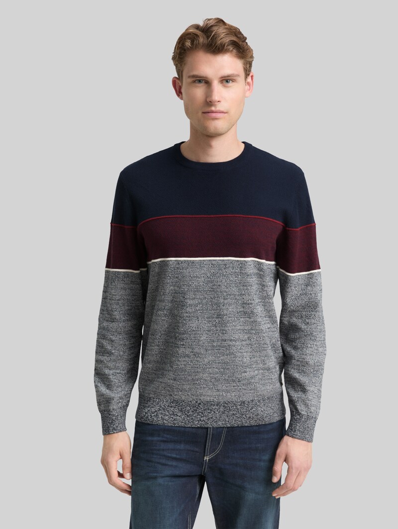 Tom Tailor Strickpullover mit Colour Blocking - Navy Red White Stripe Tom Tailor Strickpullover mit Colour Blocking - Navy Red White Stripe