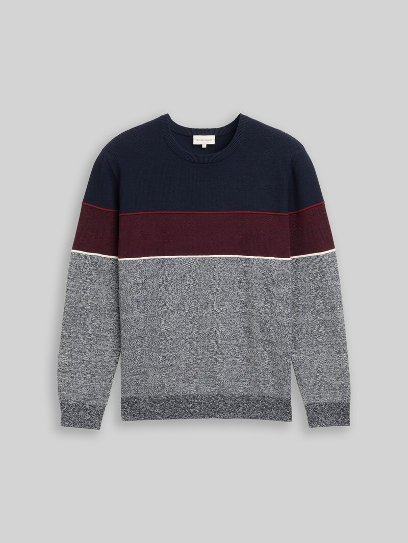 Tom Tailor Strickpullover mit Colour Blocking - Navy Red White Stripe