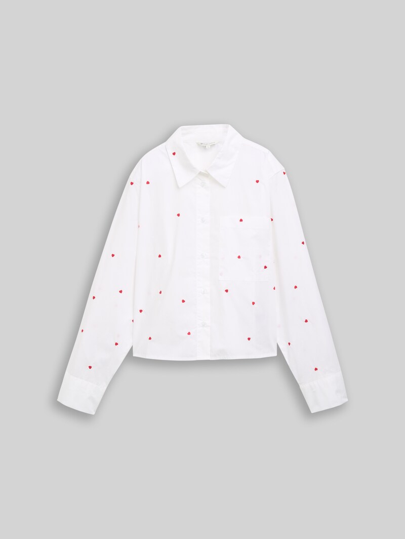 Tom Tailor Boxy Fit Hemdbluse mit Stickereien - White Red Heart Embroidery