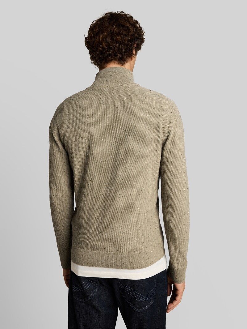 Tom Tailor Troyer Strickpullover aus Baumwolle - Dark Sage Neps