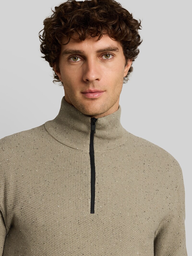 Tom Tailor Troyer Strickpullover aus Baumwolle - Dark Sage Neps