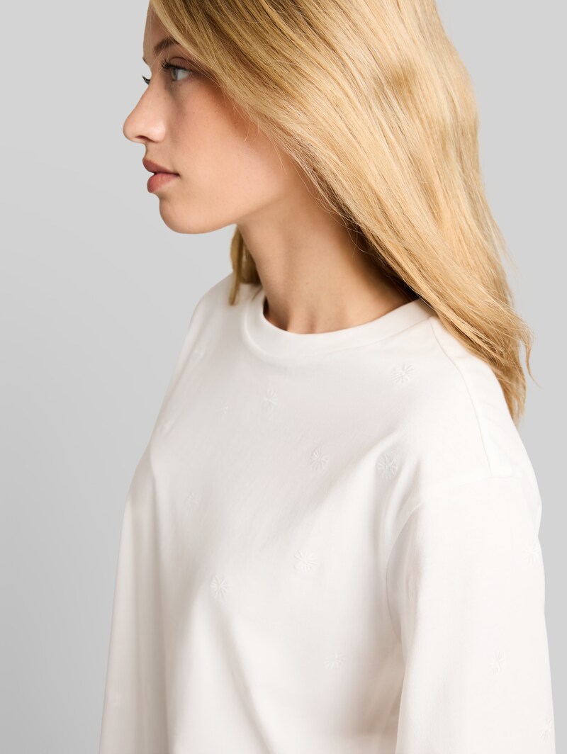 Tom Tailor Boxy Fit T-Shirt mit Stickereien - Off White Daisy Embroidery