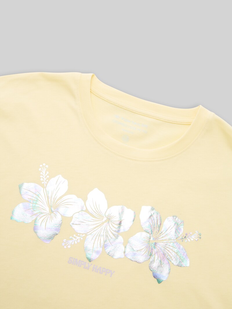 Tom Tailor Cropped T-Shirt mit Glitzer-Print - Light Yellow