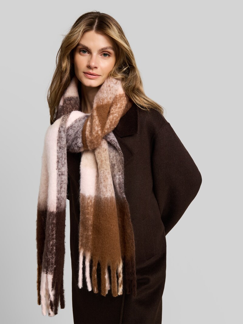 Tom Tailor Cosy Schal mit Fransen - Brown Big Check