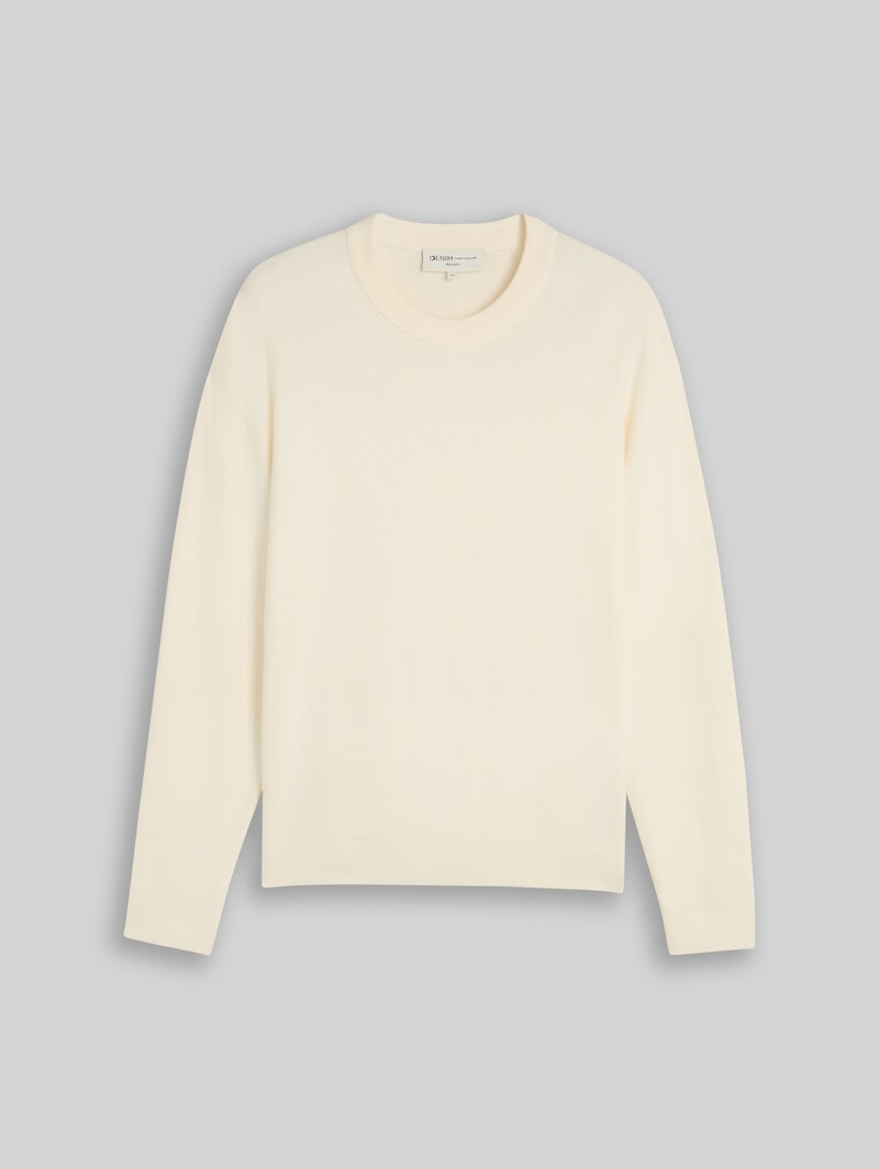 Tom Tailor Basic Strickpullover mit Rundhalsausschnitt - Gardenia White