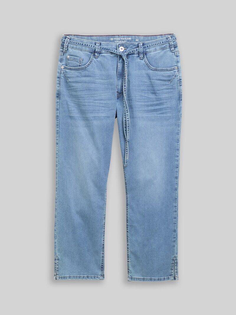 Tom Tailor Plus Size - TTPLUS SLIM Jeans mit Bindegürtel - Clean Light Stone Blue Denim