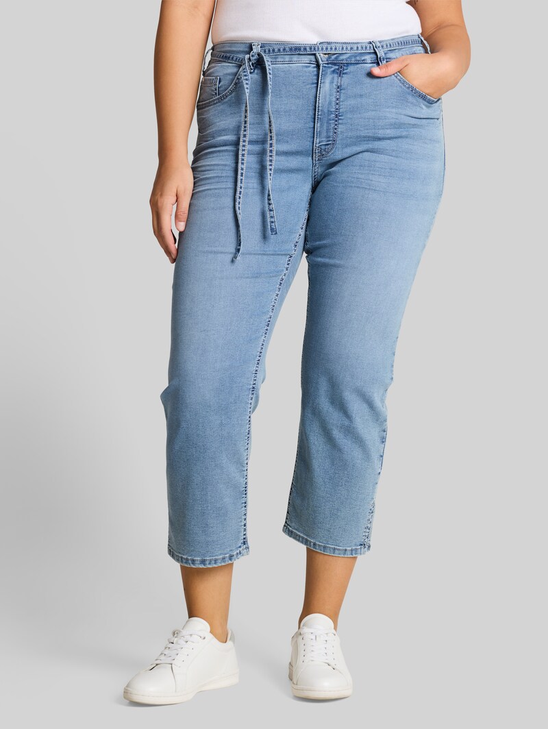 Tom Tailor Plus Size - TTPLUS SLIM Jeans mit Bindegürtel - Clean Light Stone Blue Denim