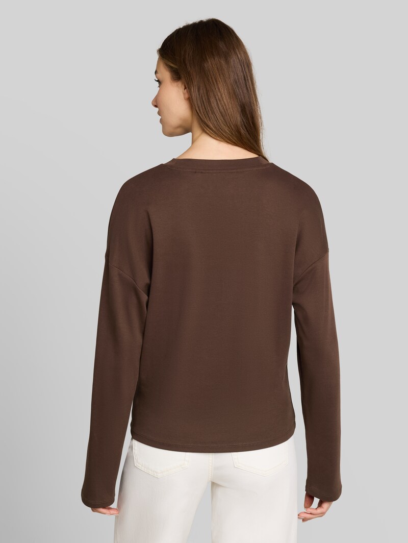 Tom Tailor Loose Fit Langarmshirt mit Knotendetail - Cool Dark Brown