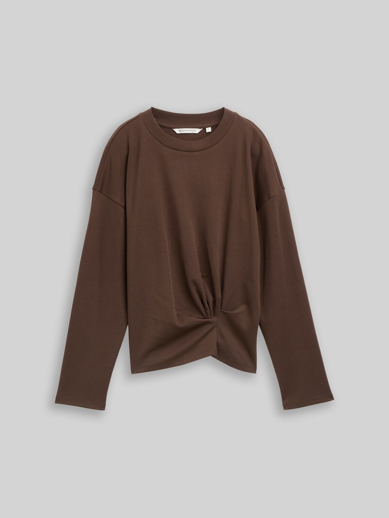 Tom Tailor Loose Fit Langarmshirt mit Knotendetail - Cool Dark Brown