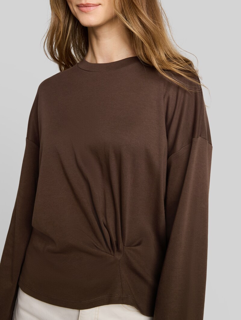 Tom Tailor Loose Fit Langarmshirt mit Knotendetail - Cool Dark Brown