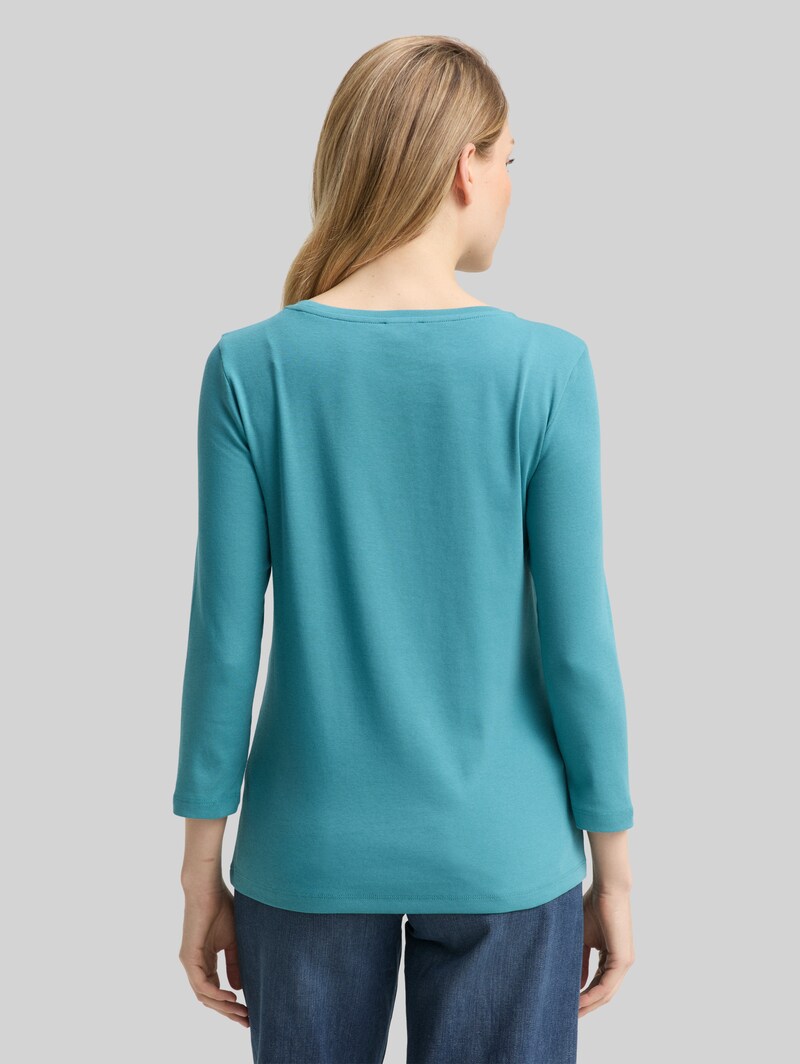 Tom Tailor Slim Fit Langarmshirt mit Glitzer-Logo - Tropical Teal