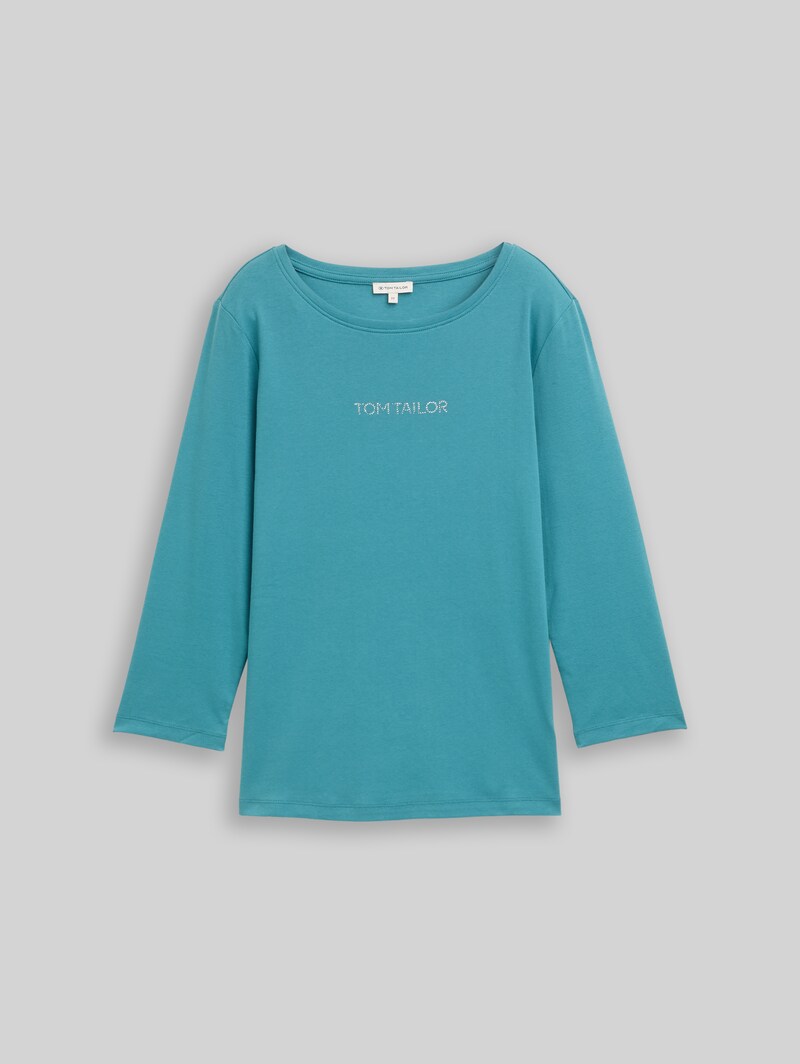 Tom Tailor Slim Fit Langarmshirt mit Glitzer-Logo - Tropical Teal