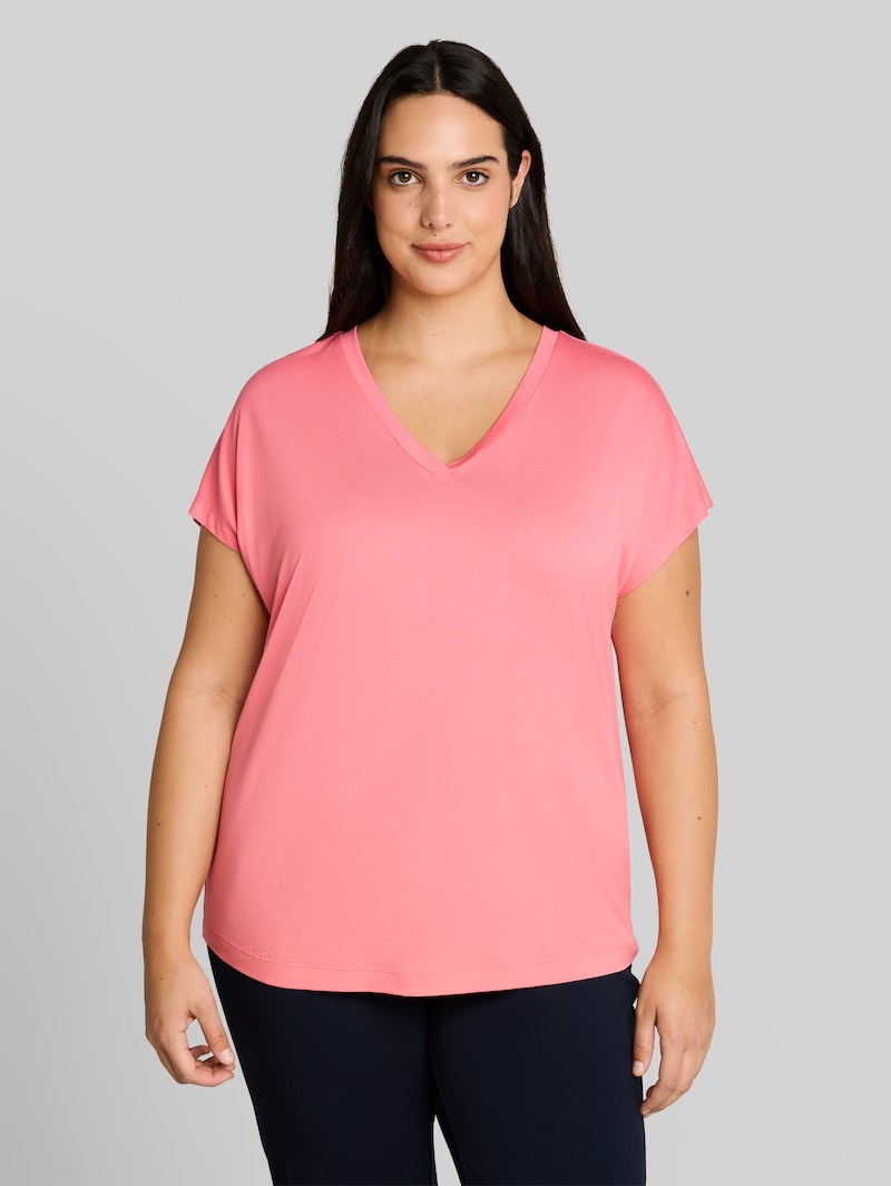 Tom Tailor Plus Size - T-Shirt mit V-Ausschnitt - Soft Fuchsia Pink Tom Tailor Plus Size - T-Shirt mit V-Ausschnitt - Soft Fuchsia Pink