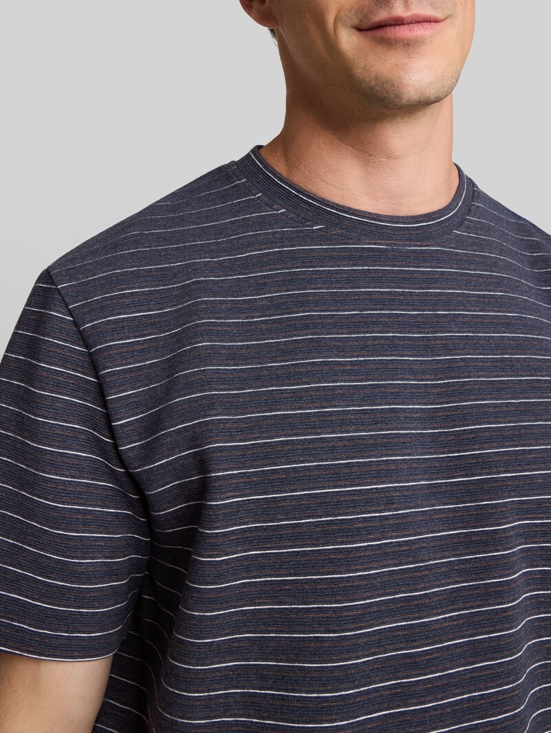 Tom Tailor T-Shirt mit Streifenmuster - Navy Brown White Stripes