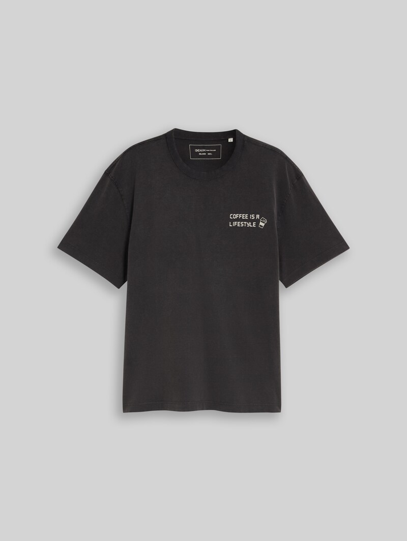 Tom Tailor Relaxed Fit T-Shirt mit Schriftzug - Coal Grey